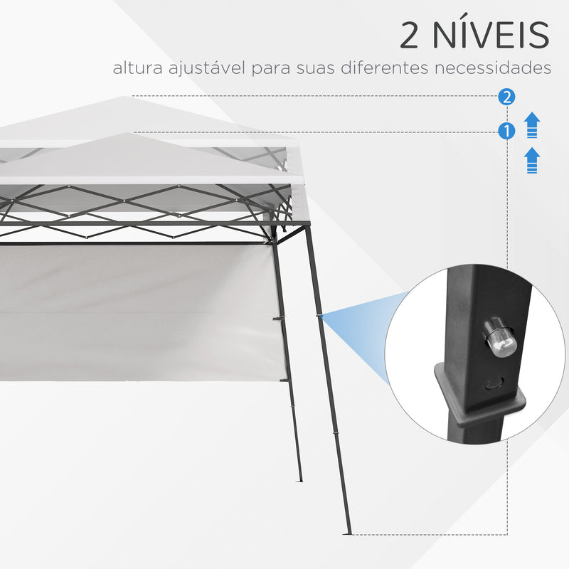 Tenda Dobrável 220x220x200 cm Tenda Dobrável com 1 Parede Lateral Bolsa de Transporte Impermeável e Proteção UV50+ para Jardim Pátio Branco