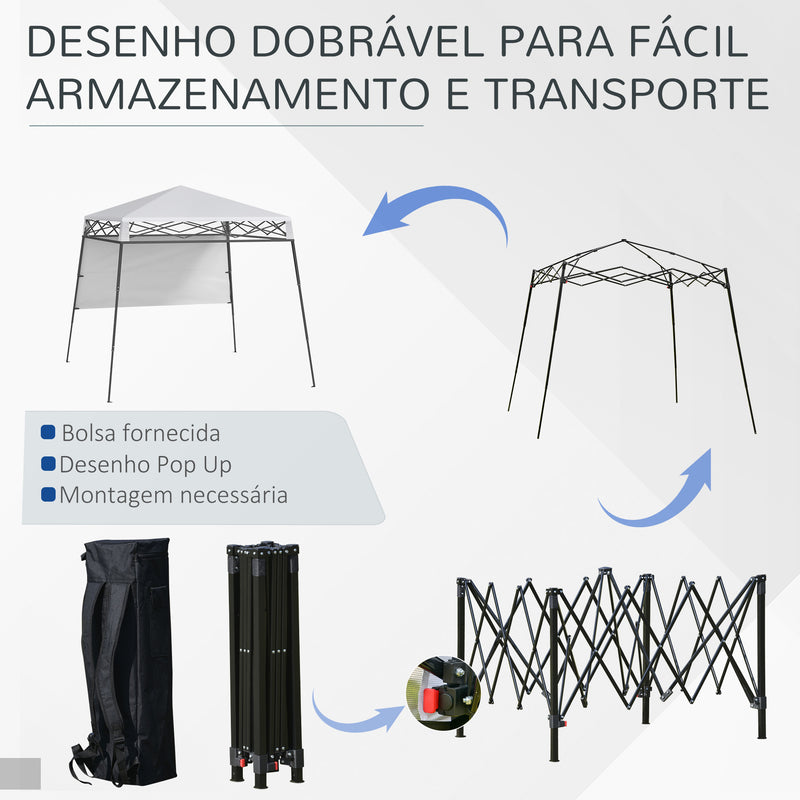 Tenda Dobrável 220x220x200 cm Tenda Dobrável com 1 Parede Lateral Bolsa de Transporte Impermeável e Proteção UV50+ para Jardim Pátio Branco