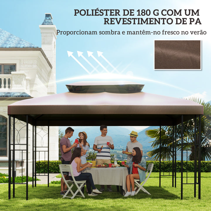 Toldo de Substituição 4x3m para Pérgola de Jardim 2 Níveis Respirável com 10 Orifícios de Drenagem Cobertura de Substituição de Pérgola Exterior Marrom