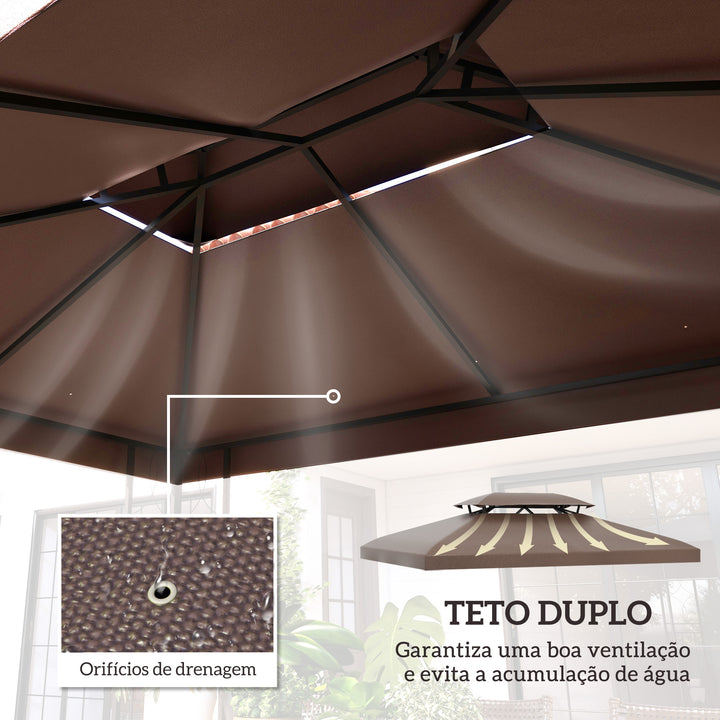 Toldo de Substituição 4x3m para Pérgola de Jardim 2 Níveis Respirável com 10 Orifícios de Drenagem Cobertura de Substituição de Pérgola Exterior Marrom