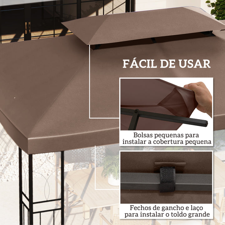 Toldo de Substituição 4x3m para Pérgola de Jardim 2 Níveis Respirável com 10 Orifícios de Drenagem Cobertura de Substituição de Pérgola Exterior Marrom