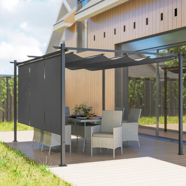 Pérgola com Teto Retrátil Pérgola de 390x293x220 cm Pérgola de Parede ou Independente com Lados Enroláveis Proteção UV30+ Pérgola para Jardim Patio Exterior Cinzento