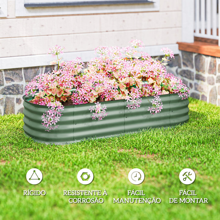 Caixa de Plantio de Exterior Grande em Aço Galvanizado para Cultivo de Plantas Floreira Exterior com Bordas de Segurança Montagem Fácil Resistente às Intempéries 150x62x30 cm Verde
