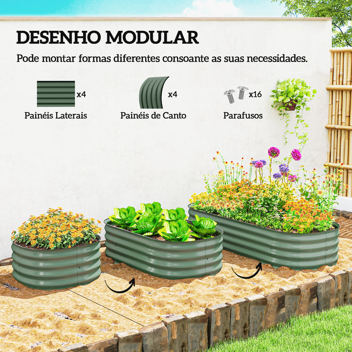 Caixa de Plantio de Exterior Grande em Aço Galvanizado para Cultivo de Plantas Floreira Exterior com Bordas de Segurança Montagem Fácil Resistente às Intempéries 150x62x30 cm Verde