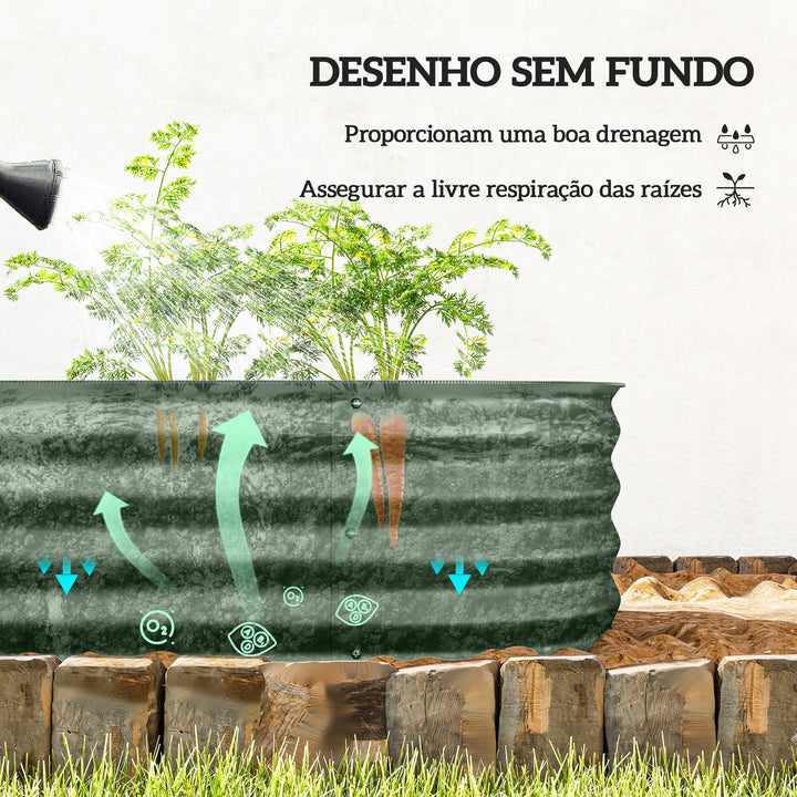Caixa de Plantio de Exterior Grande em Aço Galvanizado para Cultivo de Plantas Floreira Exterior com Bordas de Segurança Montagem Fácil Resistente às Intempéries 150x62x30 cm Verde