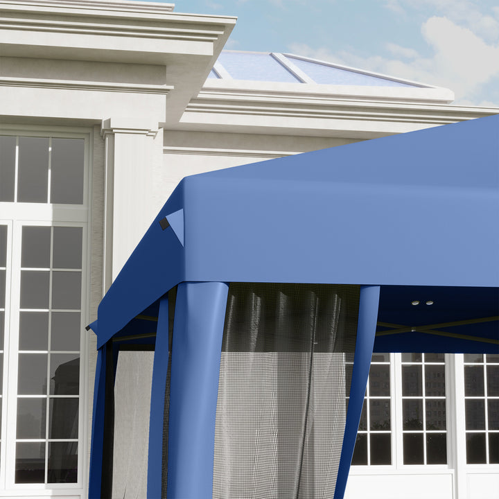 Tenda Dobrável 295x295x260 cm Tenda de Jardim com 4 Paredes Laterais de Malha 8 Orifícios de Drenagem e Bolsa de Transporte para Jardim Pátio Festas Azul