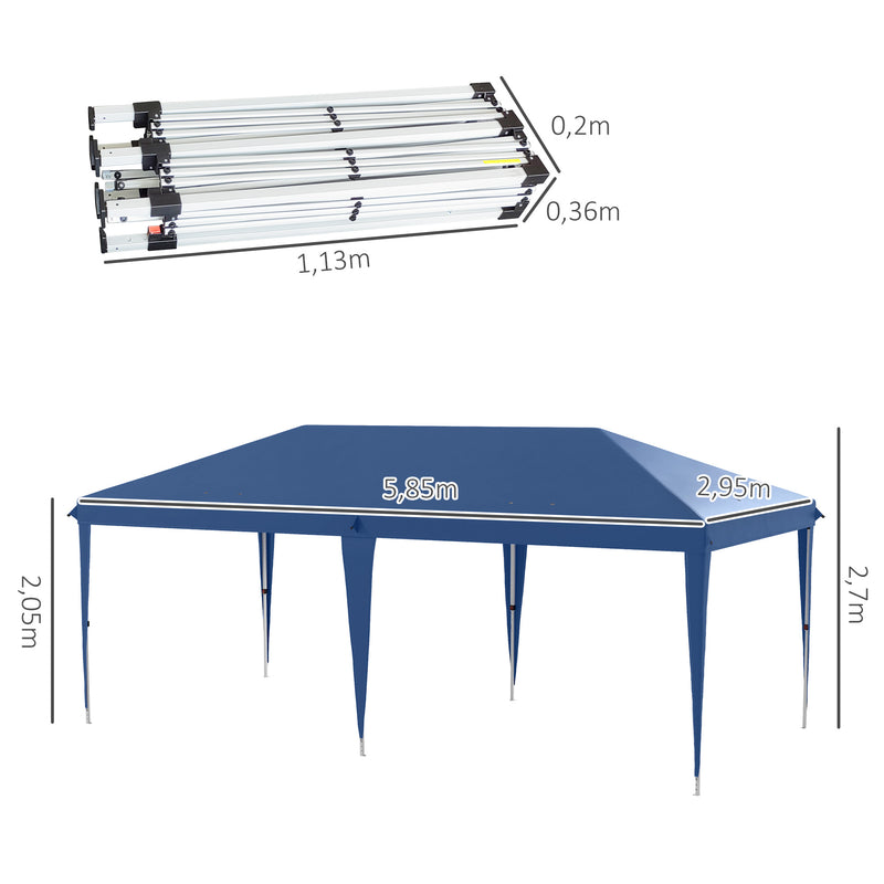 Tenda Dobrável 6x3 Tenda de Jardim Portátil com Bolsa de Transporte Tecido Oxford Estrutura de Aço para Exterior Festas Acampamento Azul