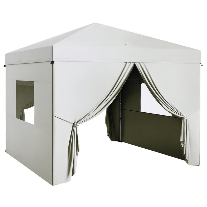 Tenda Dobrável 3x3 m Tenda de Jardim com 4 Paredes Laterais 2 Janelas de Malha Altura Ajustável Bolsa de Transporte Impermeável e Anti-UV para Campismo Festas Branco