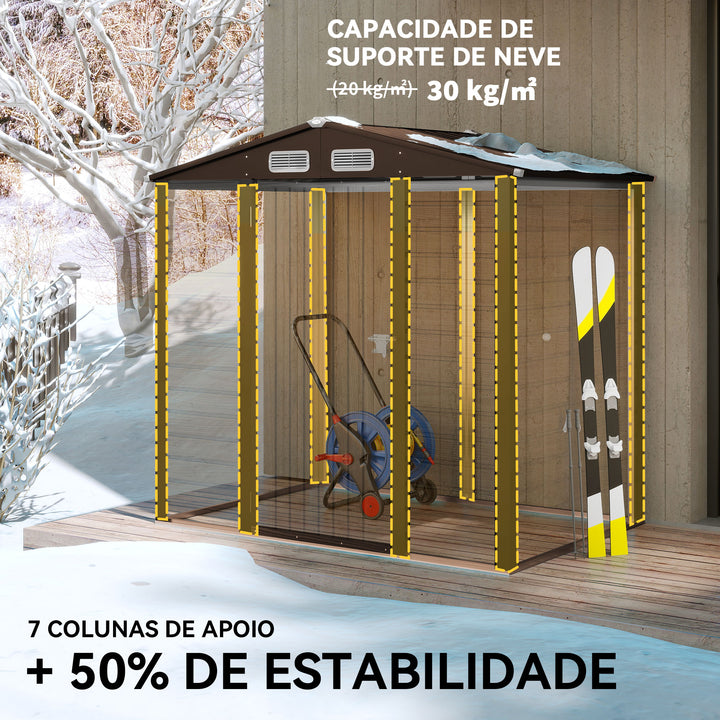 Abrigo de Jardim 190x132x187 cm Abrigo de Ferramentas com 2 Janelas de Ventilação e Porta com Fechadura para Pátio Terraço Carvalho