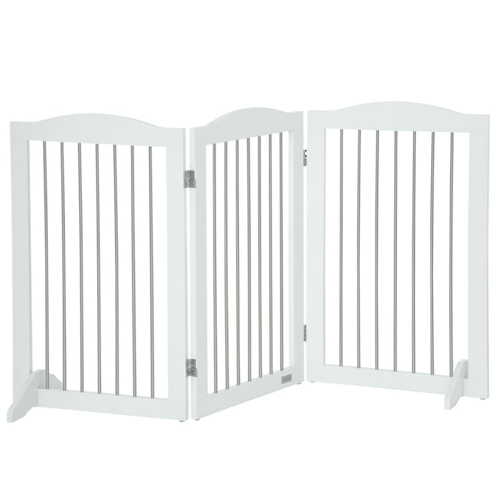 Barreira de Segurança para Cães Barreira de Segurança para Escadas e Portas 154x30x80cm Barreira de Segurança Dobrável com Suporte de Pé para Interior Branco