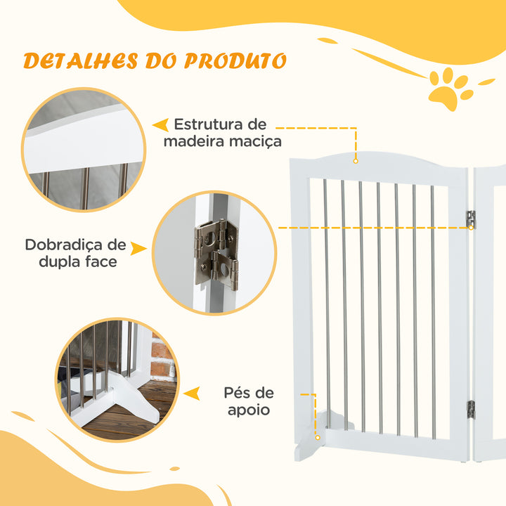 Barreira de Segurança para Cães Barreira de Segurança para Escadas e Portas 154x30x80cm Barreira de Segurança Dobrável com Suporte de Pé para Interior Branco