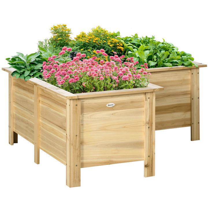 Floreira Elevada de Madeira Floreira Exterior em Forma de L com Forro Não Tecido Horta Urbana para Cultivo de Plantas e Flores Jardim ou Terraço, 120x120x50 cm Madeira