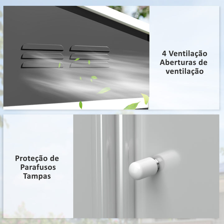 Abrigo de Jardim Exterior 3,6 m² 236x171x191 cm Abrigo de Jardim Metálico com Portas Deslizantes e Aberturas de Ventilação para Armazenamento de Ferramentas Cinzento Escuro