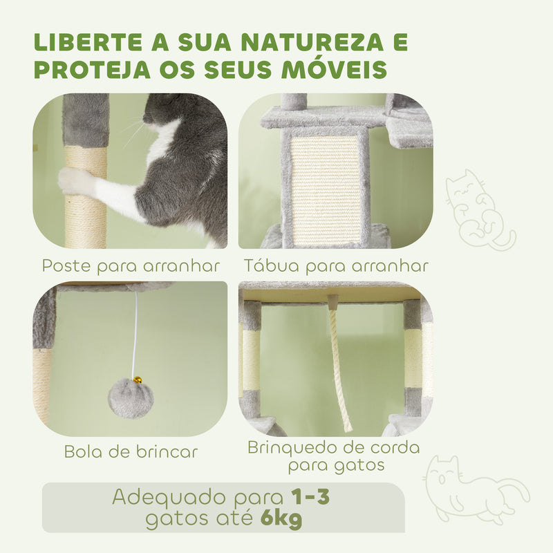 Arranhador para Gatos Grande Altura 173 cm Arranhador para Gatos Torre para Gatos com Plataformas Caverna Bolas Suspensa e Rede Cinza Claro