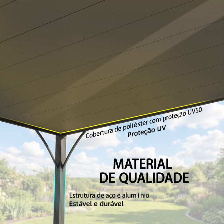 Pérgola 390x295x213 cm para Jardim com Desenho de Lâminas Superiores Giratórias até 135° Proteção UV 50+ e Estrutura de Aço para Pátio Terraço Varanda Cinza