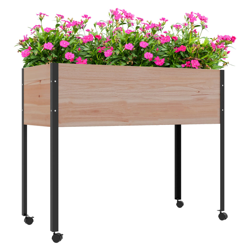 Horta Elevada com Rodas 99x42x81 cm Horta Vertical Elevada Mesa de Cultivo com Tecido não Tecido para Cultivo de Plantas Verdura Flores Madeira