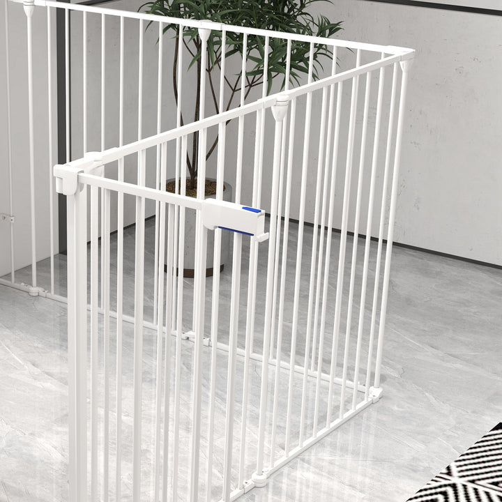Parque para Cães de 8 Painéis 64x90 cm Parque para Animais de Estimação Dobrável de Aço com Duplo Travamento Função de Bloqueio e Formato Modular Branco