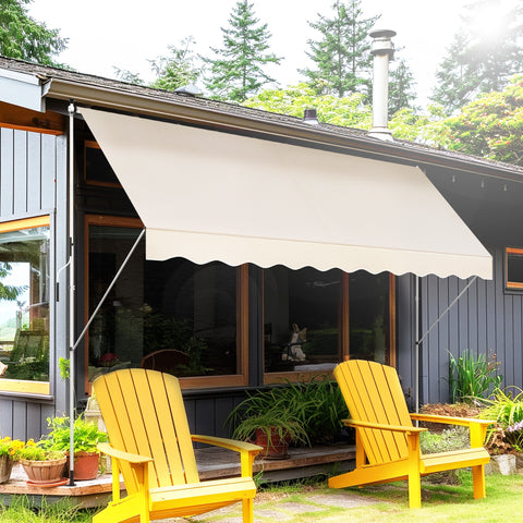 Toldo Manual Retrátil para Exterior 400x120x170-280cm Toldo Enrolável Altura Ajustável com Manivela Proteção Solar para Terraço Balcão Jardim Marrom Claro