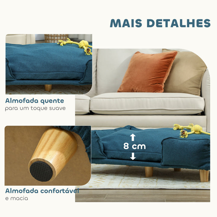 Sofá para Cães Grandes Cama Elevada para Cães com Pés de Madeira e Almofada Lavável Cama para Animais de Estimação Carga 30 kg 96x66x24 cm Azul Escuro