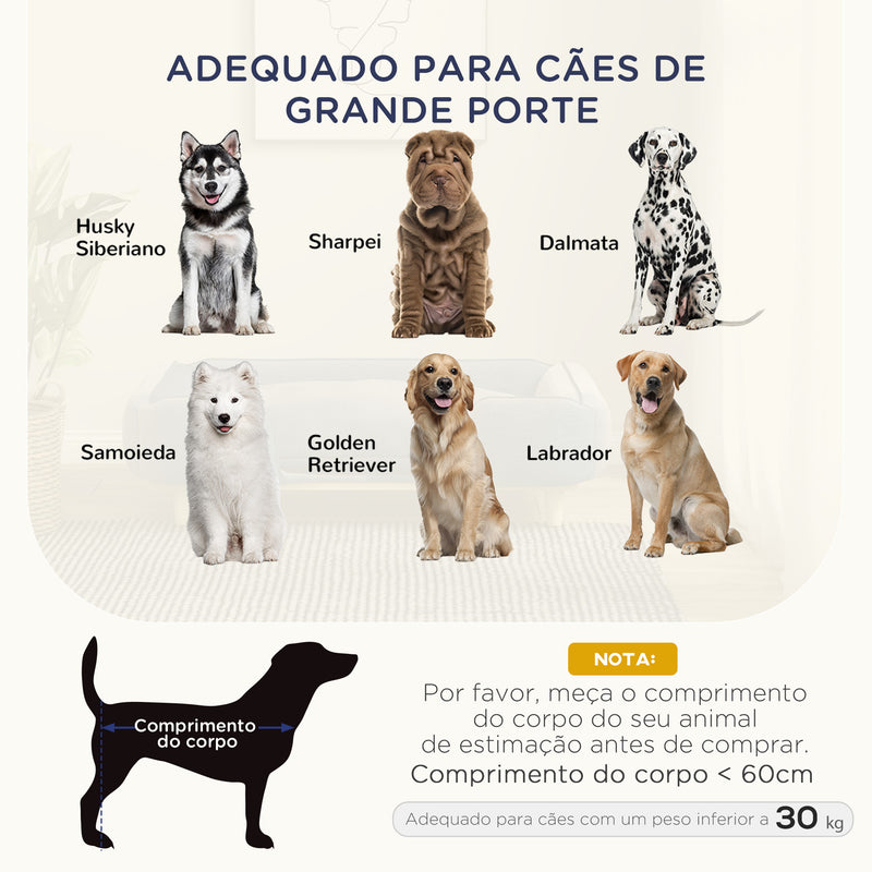 Sofá para Cães Grandes Cama Elevada para Cães com Pés de Madeira e Almofada Lavável Cama para Animais de Estimação Carga 30 kg 96x66x24 cm Azul Escuro