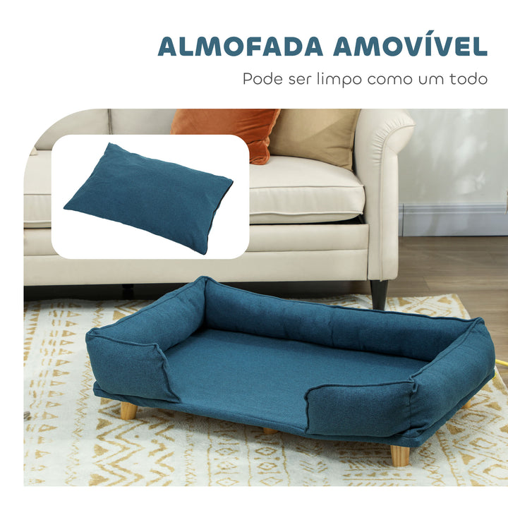 Sofá para Cães Grandes Cama Elevada para Cães com Pés de Madeira e Almofada Lavável Cama para Animais de Estimação Carga 30 kg 96x66x24 cm Azul Escuro