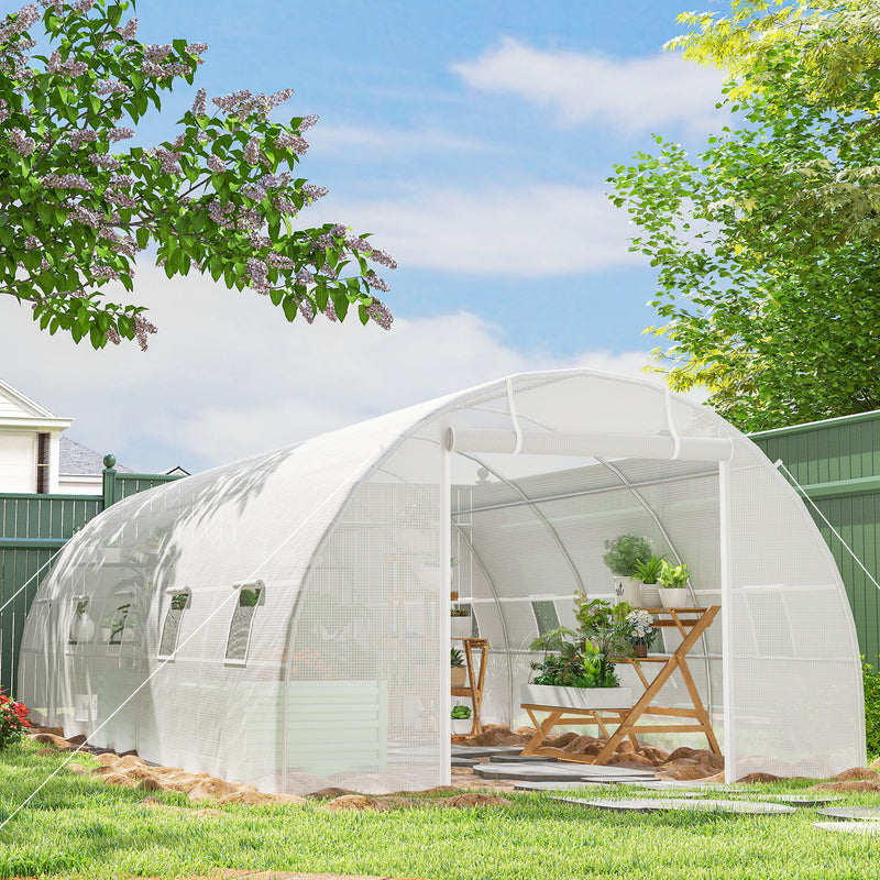 Estufa de jardim Tipo túnel para cultivo com 12 janelas e porta de enrolar Aço e PE 800x300x200 cm Branco