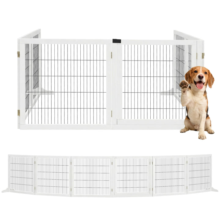 Barreira de Segurança para Cães de Madeira Dobrável para Escadas e Portas Grade para Cães Pequenos e Médios com 6 Painéis com Suporte de Pé para Interiores 432x36x70 cm Branco