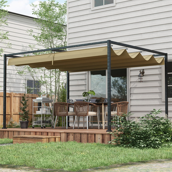 Pérgola 298x213x221 cm Pérgola de Jardim com Teto Retrátil de Poliéster com Revestimento Resistente para Celebrações Festas Casamento Caqui