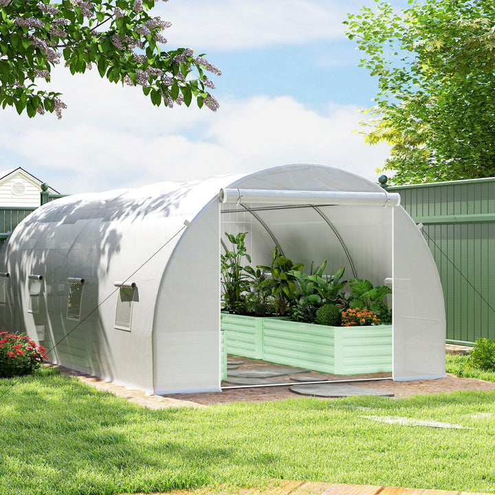 Estufa de jardim Tipo de túnel com 8 janelas e tampa de polietileno 600x300x200 cm Branco