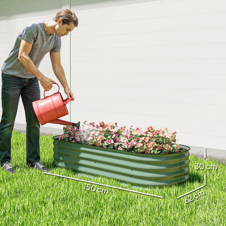 Caixa de Plantio de Exterior Grande em Aço Galvanizado para Cultivo de Plantas Floreira Exterior com Bordas de Segurança Montagem Fácil Resistente às Intempéries 150x62x30 cm Verde