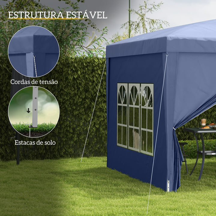 Tenda de Jardim com Paredes Laterais Amovíveis Janelas Porta com Zíper e Bolsa de Transporte 295x295x195-258 cm Azul