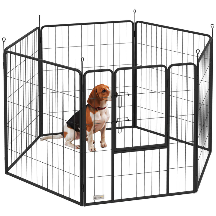 Parque para Cães com 6 Painéis de 100 cm de Altura Vedação Dobrável em Aço com Porta para Interior e Exterior Preto