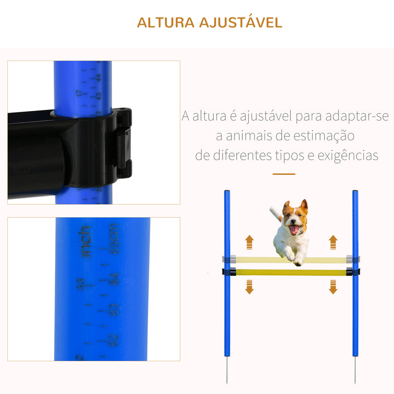 Conjunto de Treino de Agilidade para Cães Obstáculos de Salto para Cães com Altura Ajustável Túnel e Bolsa de Transporte Azul e Amarelo