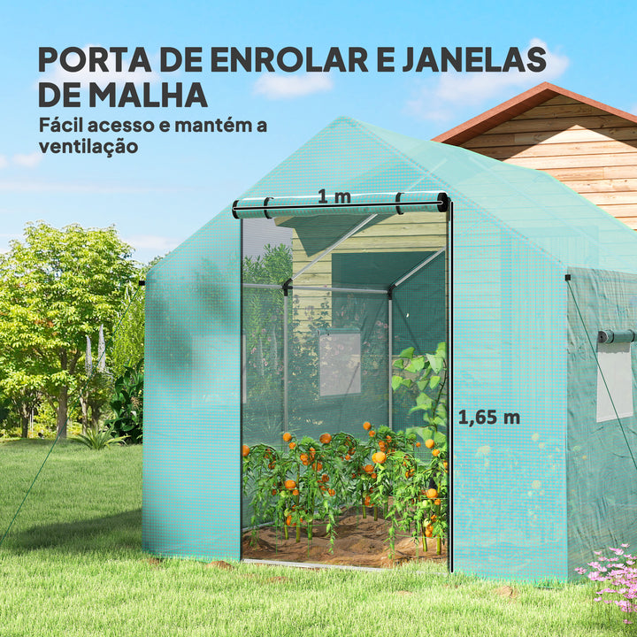 Estufa tipo Túnel 2x3x2 m Estufa de Exterior com 4 Janelas de Malha e Porta com Fecho de Correr Estufa para Cultivos Anti UV para Pátio Jardim Verde