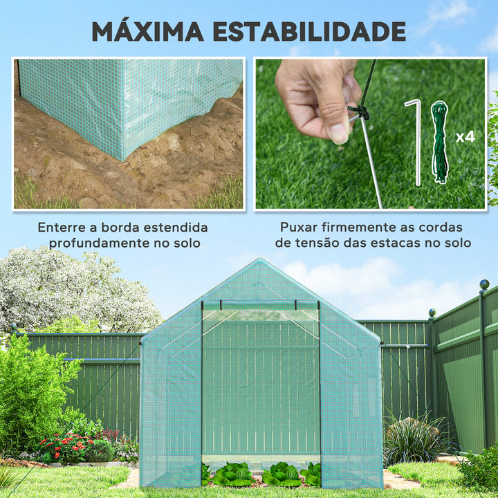 Estufa tipo Túnel 2x3x2 m Estufa de Exterior com 4 Janelas de Malha e Porta com Fecho de Correr Estufa para Cultivos Anti UV para Pátio Jardim Verde