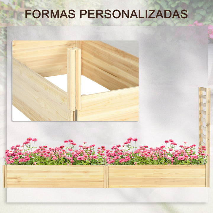 Floreira de Exterior Floreira de Madeira com Treliça para Plantas Trepadeiras e 2 Caixas de Cultivo para Pátio Varanda 230x60x110 cm Madeira