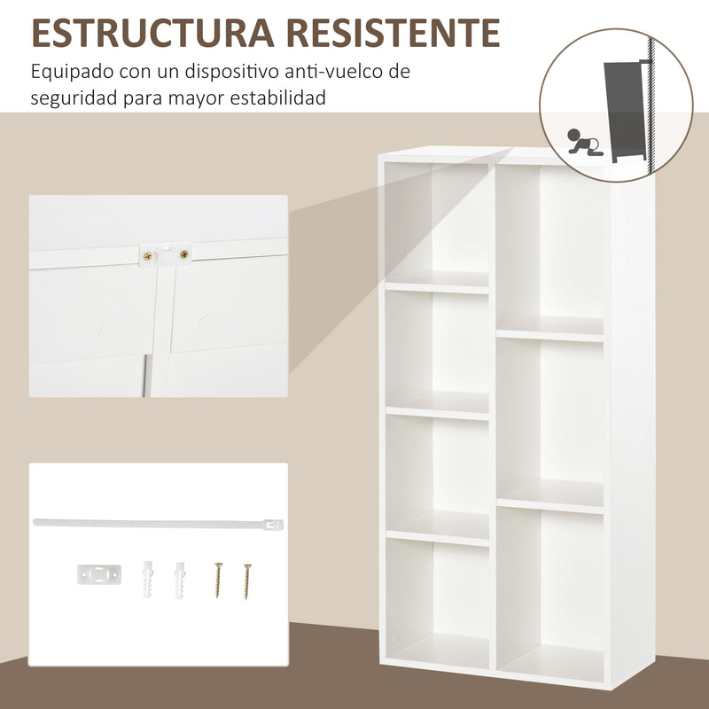 Estante para Livros Estante de Madeira com 7 Compartimentos de Armazenamento Plantas Arquivos para Sala de Estar Dormitório Escritório 50x24x106cm Branco