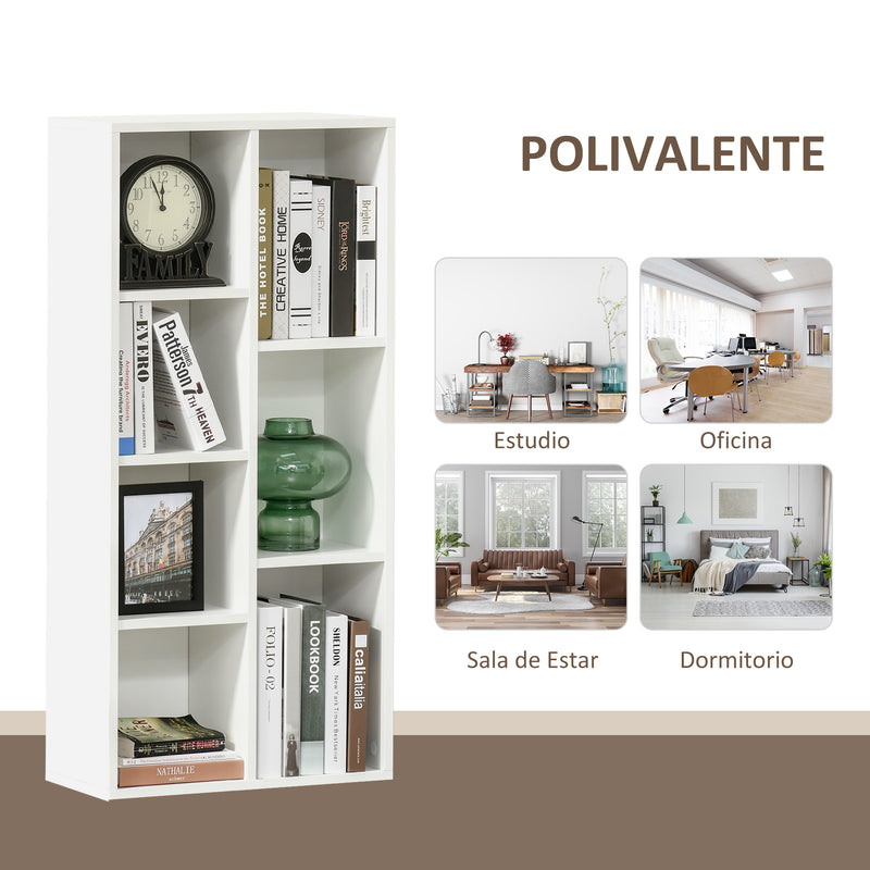 Estante para Livros Estante de Madeira com 7 Compartimentos de Armazenamento Plantas Arquivos para Sala de Estar Dormitório Escritório 50x24x106cm Branco