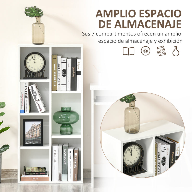 Estante para Livros Estante de Madeira com 7 Compartimentos de Armazenamento Plantas Arquivos para Sala de Estar Dormitório Escritório 50x24x106cm Branco