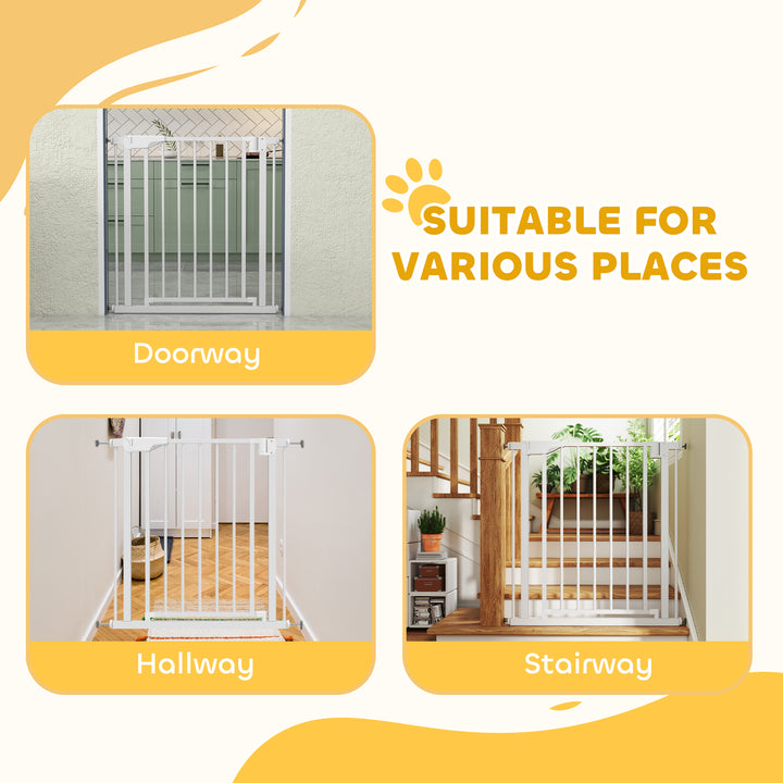 Barreira de Segurança para Crianças e Cães Largura 76-82 cm Porta para Cães Bloqueio Duplo Fecho Automático Abertura em Dois Sentidos para Portas Escadas Montagem por Pressão Branco