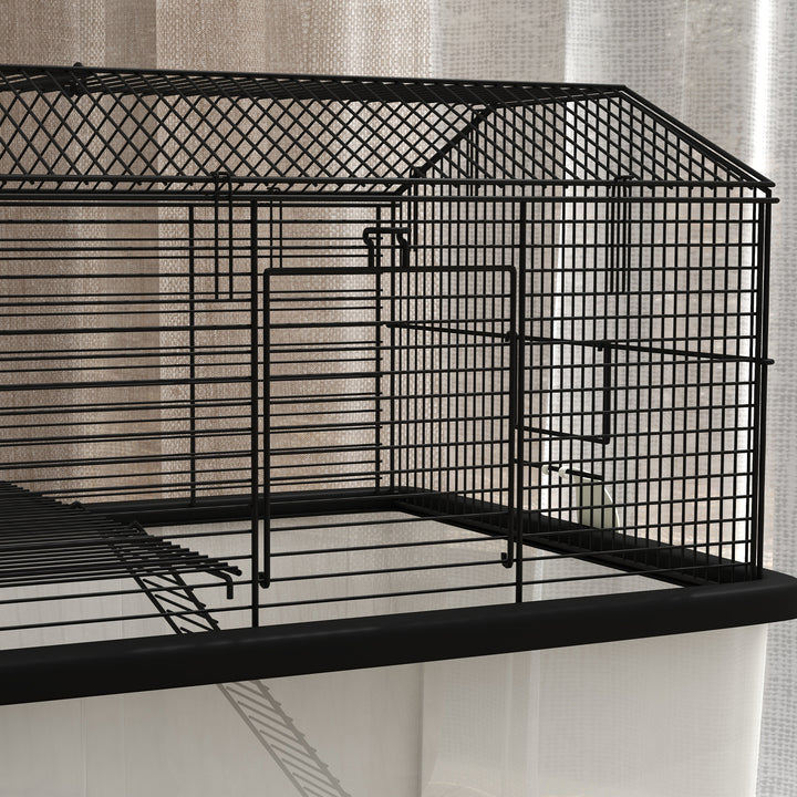 Gaiola para Hamsters Casa para Pequenos Roedores com Comedouro Bebedouro Rampa e Roda 57x43x57 cm Preto