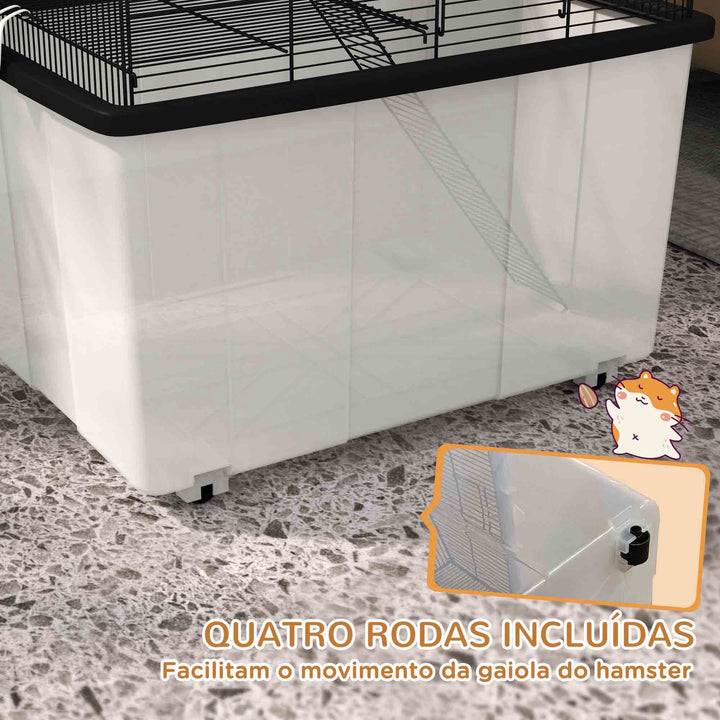 Gaiola para Hamsters Casa para Pequenos Roedores com Comedouro Bebedouro Rampa e Roda 57x43x57 cm Preto
