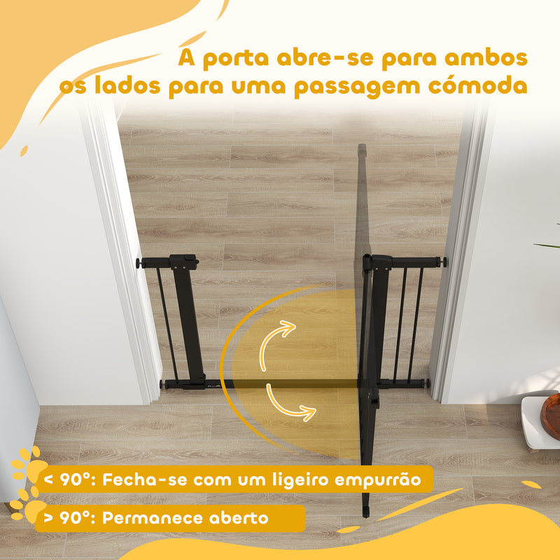 Barreira de Segurança para Cães Extensível 76-102 cm Barreira para Animais de Estimação Barreira para Cães com 2 Extensões Duplo Bloqueio para Escada Porta Preto