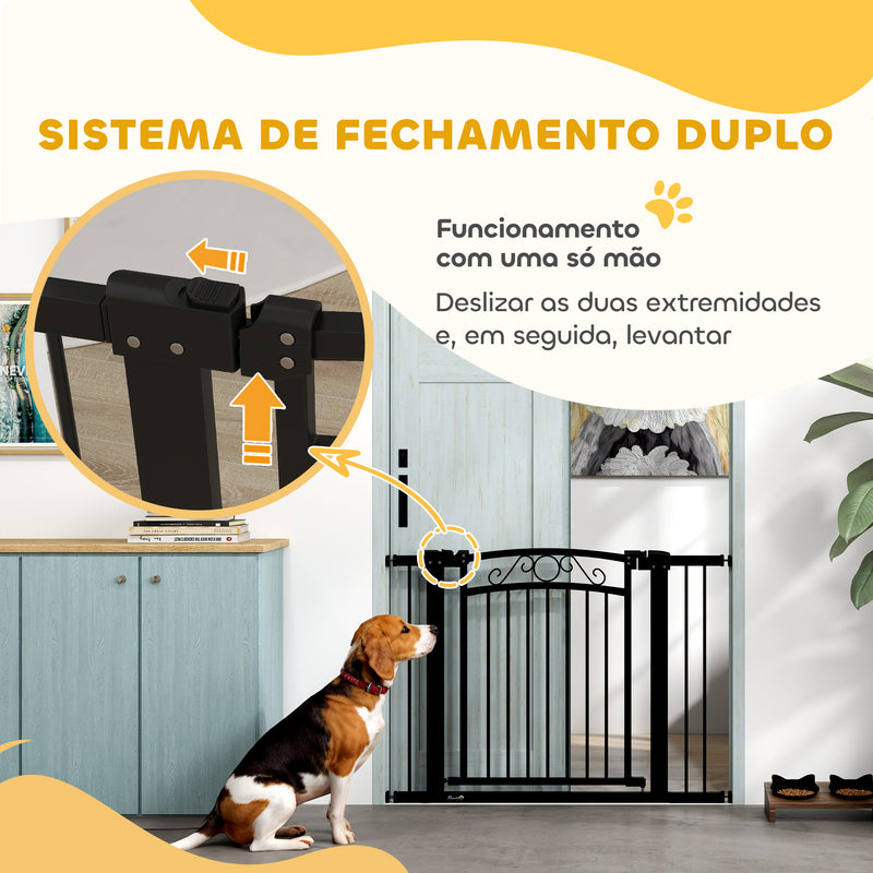 Barreira de Segurança para Cães Extensível 76-102 cm Barreira para Animais de Estimação Barreira para Cães com 2 Extensões Duplo Bloqueio para Escada Porta Preto