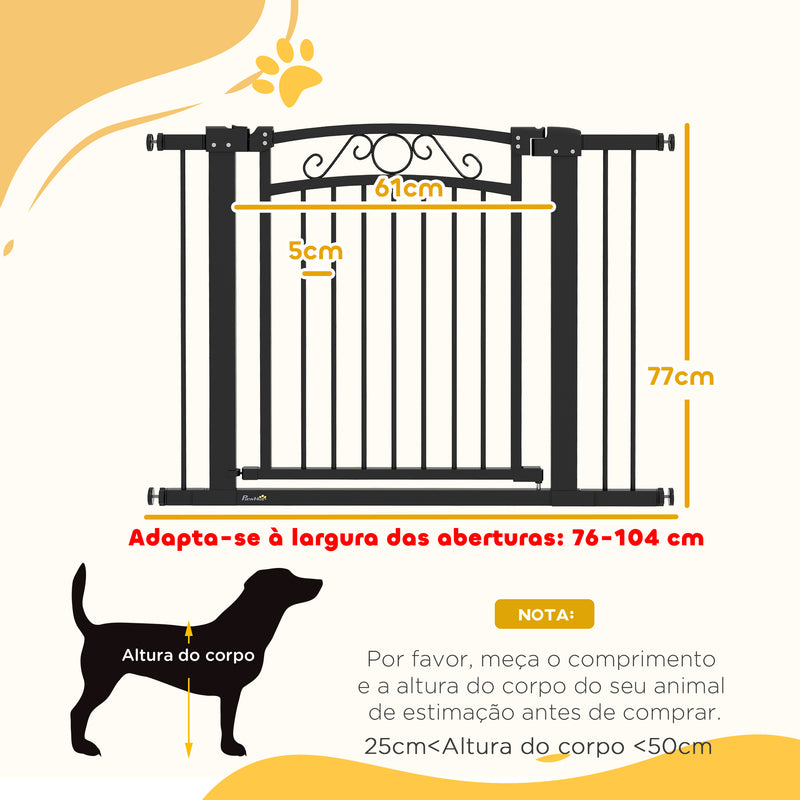 Barreira de Segurança para Cães Extensível 76-102 cm Barreira para Animais de Estimação Barreira para Cães com 2 Extensões Duplo Bloqueio para Escada Porta Preto