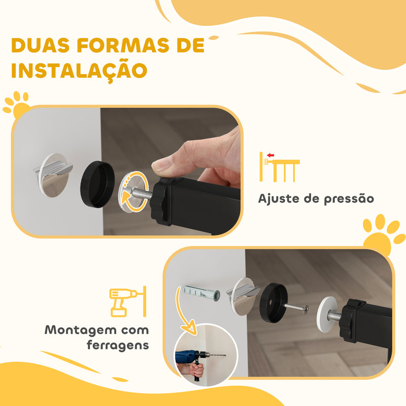 Barreira de Segurança para Cães Extensível 76-102 cm Barreira para Animais de Estimação Barreira para Cães com 2 Extensões Duplo Bloqueio para Escada Porta Preto