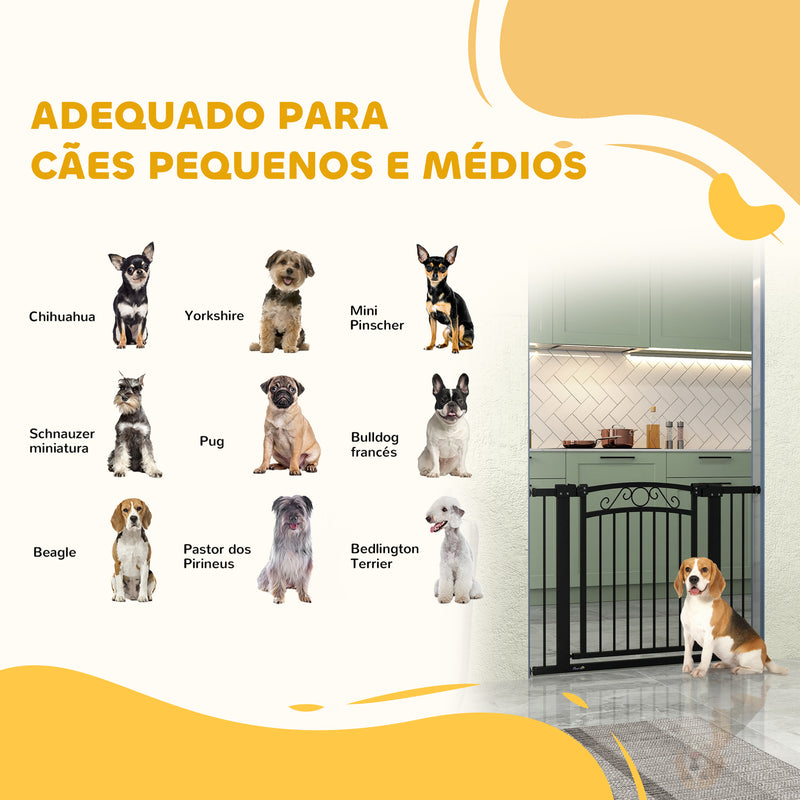 Barreira de Segurança para Cães Extensível 76-102 cm Barreira para Animais de Estimação Barreira para Cães com 2 Extensões Duplo Bloqueio para Escada Porta Preto