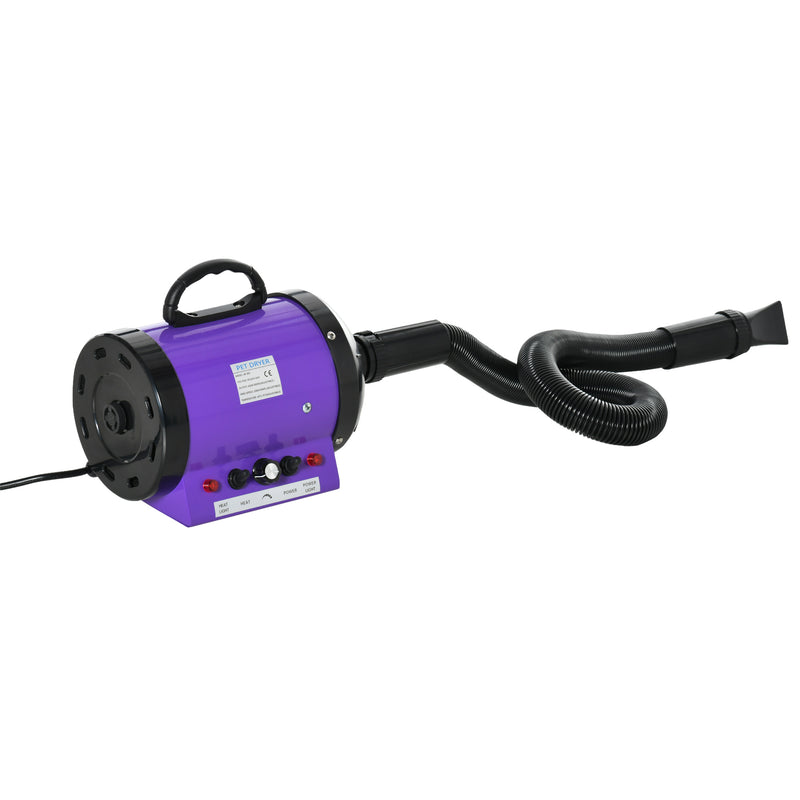 Secado de Pelo para Cães 2800W Secador de Pelo para Animais de Estimação com Temperatura e Velocidade Ajustável 3 Bicos Tubo Flexível 2,1m e Alça de Transporte 40x16x20cm Roxo