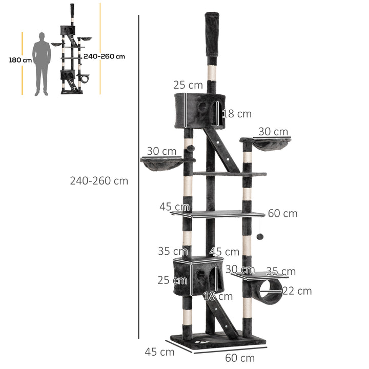 Arranhador Altura Ajustável Múltiplas Caverna 260 cm