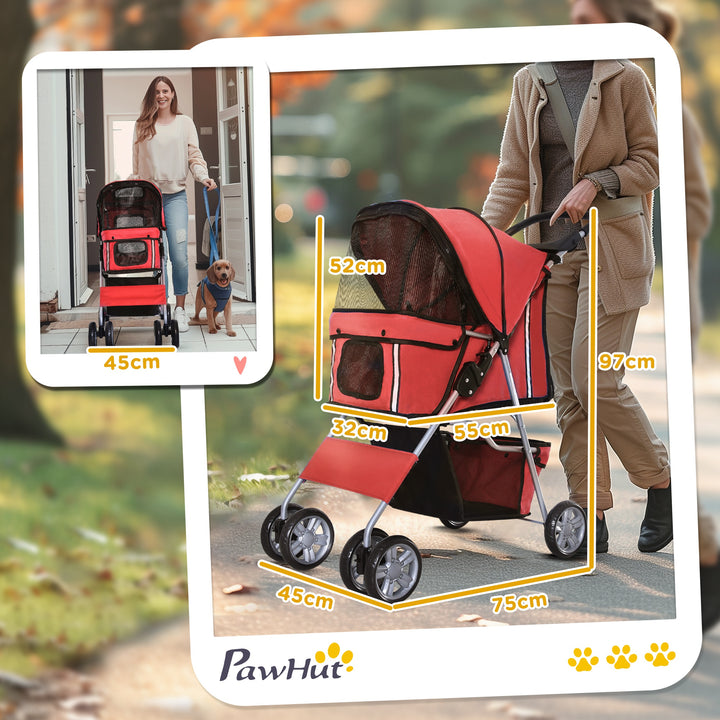 Carrinho de Passeio Animais de Estimação Vermelho Dobrável 75x45x97 cm